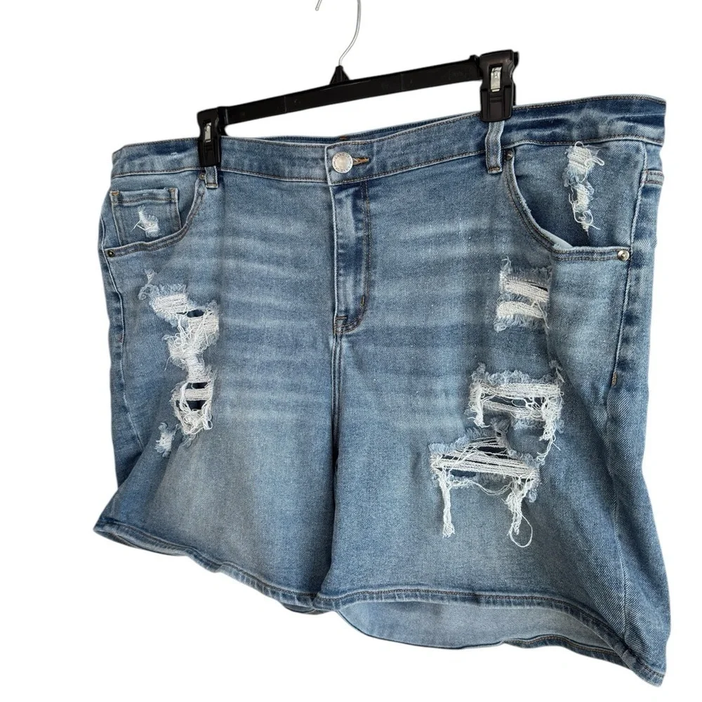 Lane Bryant Distressed Stretch Denim Jean Shorts Women Plus Size 24 Bermuda Boho